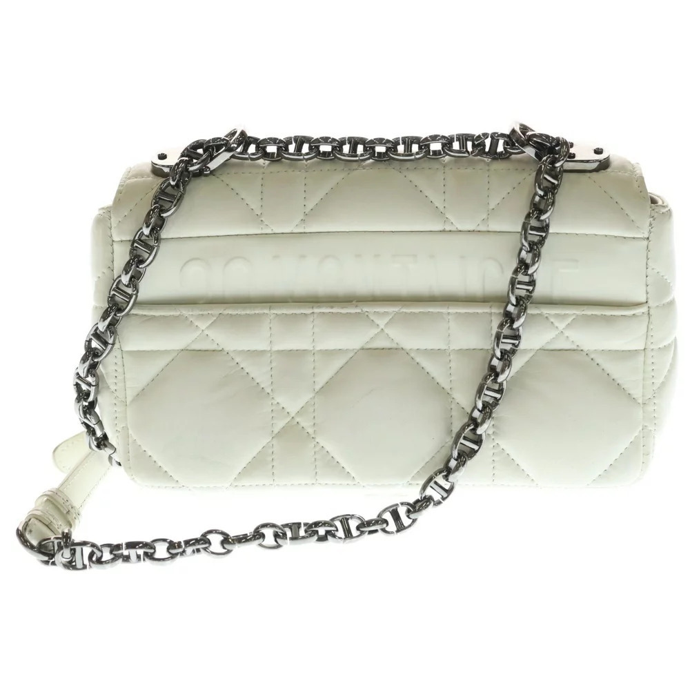 Christian Dior Caro Chain Shoulder Bag Handbag Cannage White Leather Black - Picture 2 of 6
